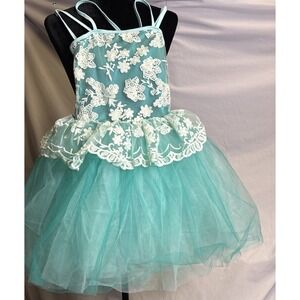 New Made With Love Teal‎ Dance Wear/ Ballet/Costume With Ruffles For Large Child